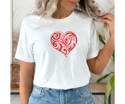 Cute Valentine’s Day T-Shirt For Women, Valentine Shirt, Folk Motive T-Shirt