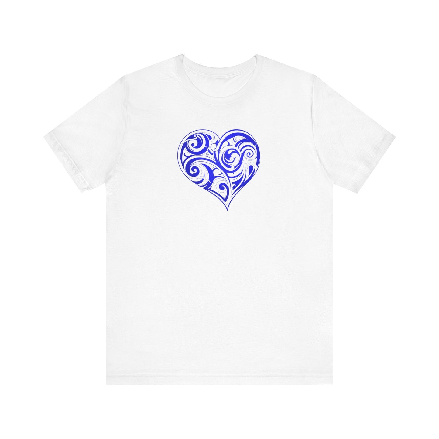 Valentine’s Day Or Birthday T-Shirt For Woman, Folk Motive T-Shirt, Blue Heart