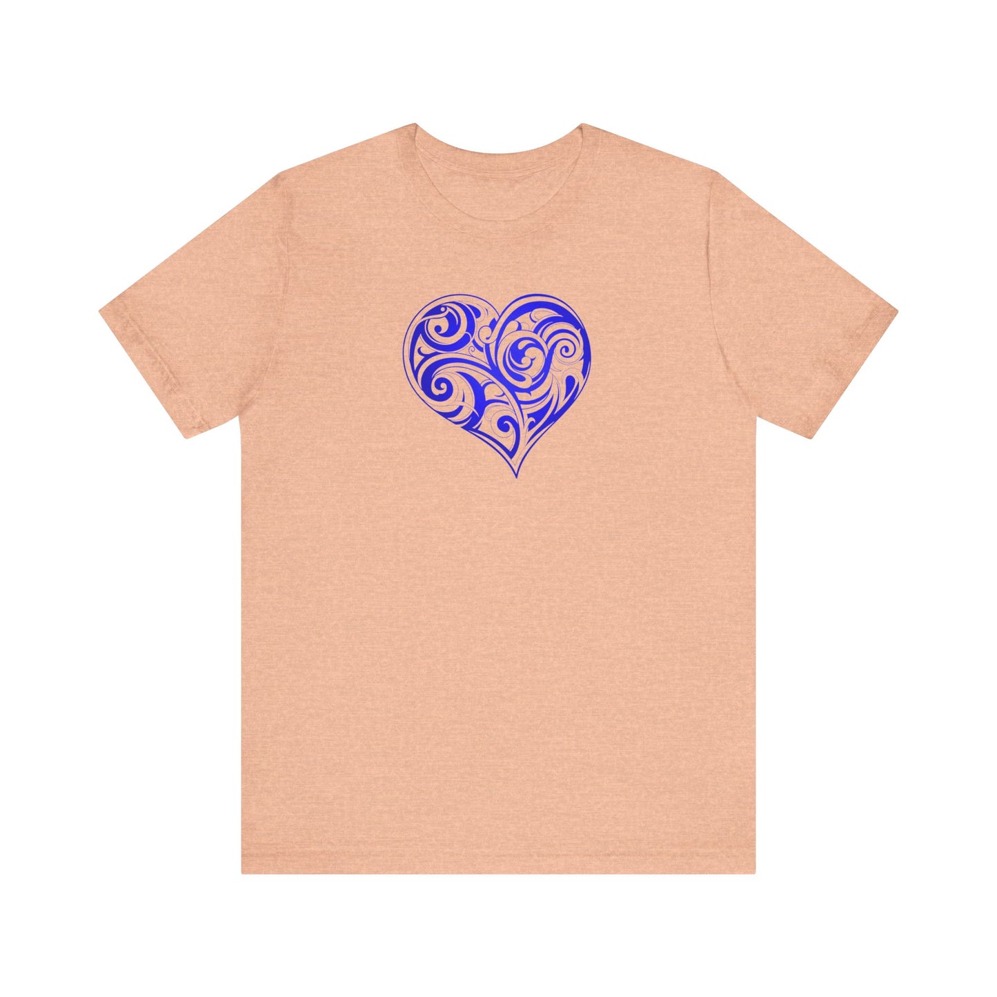 Valentine’s Day Or Birthday T-Shirt For Woman, Folk Motive T-Shirt, Blue Heart