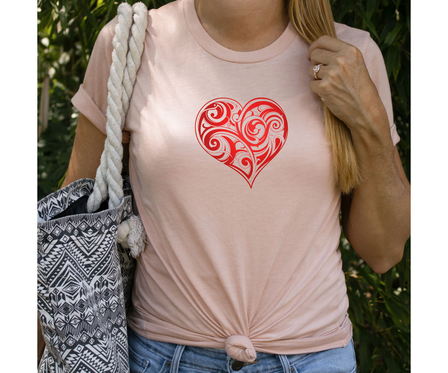 Cute Valentine’s Day T-Shirt For Women, Valentine Shirt, Folk Motive T-Shirt