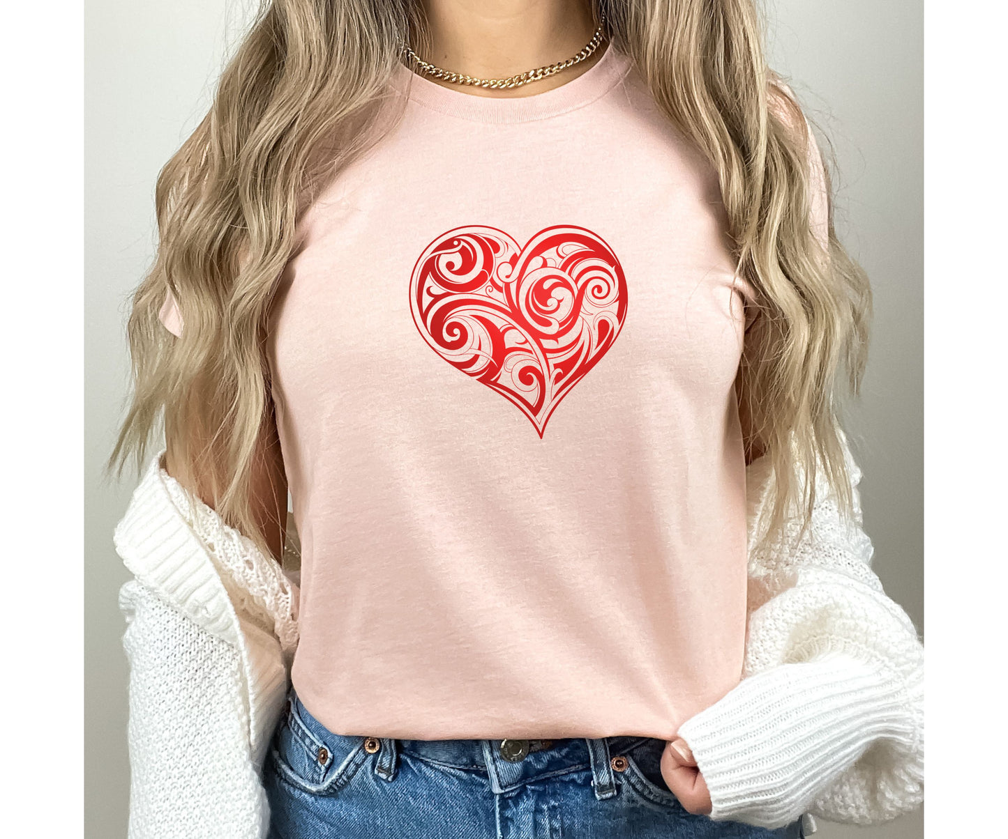 Cute Valentine’s Day T-Shirt For Women, Valentine Shirt, Folk Motive T-Shirt